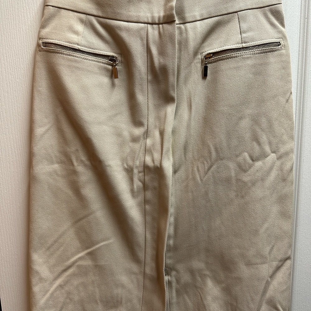Oscar de la Renta Chic Cream Pencil Skirt with Zipper Pockets size 10/ NWOT 184